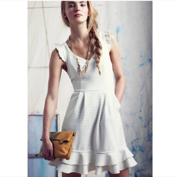 Anthropologie Maeve Sunland Striped V-Neck Flutter‎ Knit Dress, Size 2 - Picture 1 of 10